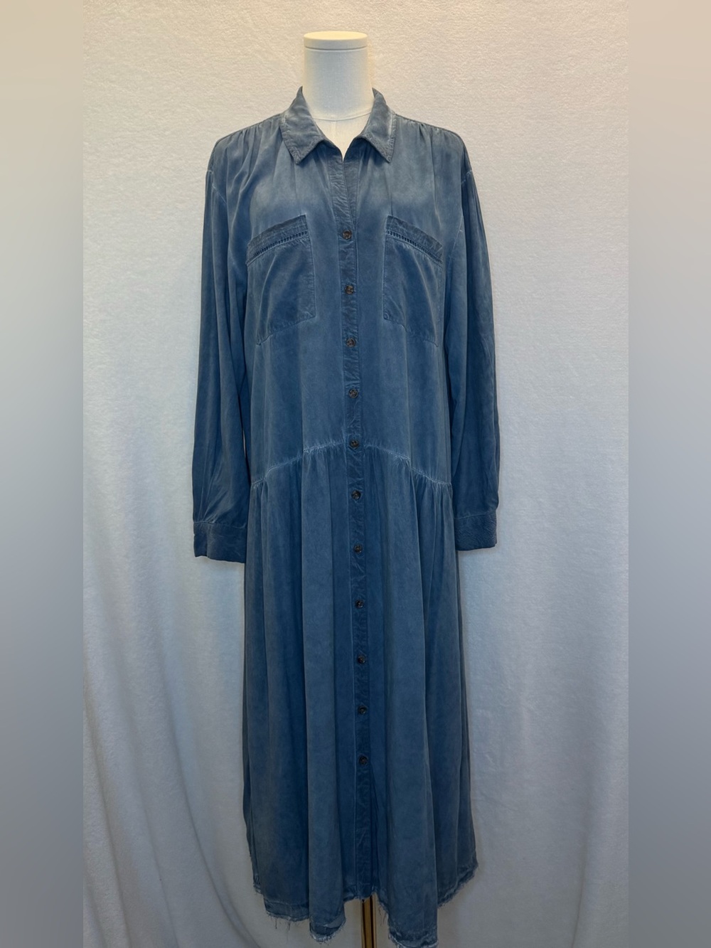 PILCRO Kimberly Maxi Shirtdress Boho Casual Coffee Shop Farmers Market Sz. LP
